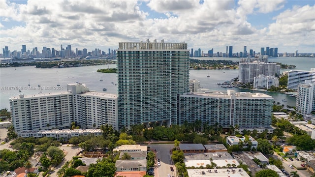 aerial view with a water view