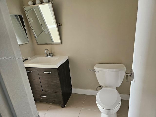 bathroom with vanity, toilet, and tile patterned floors