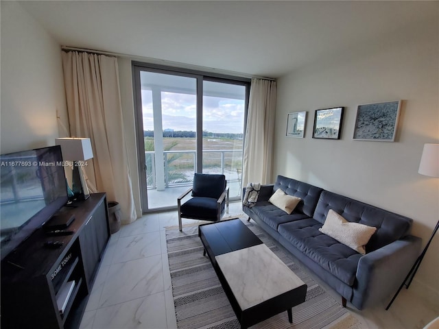 living room featuring expansive windows