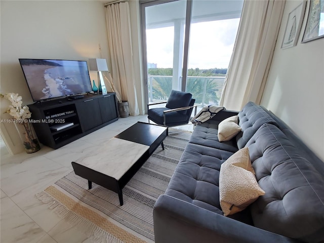 living area with marble finish floor