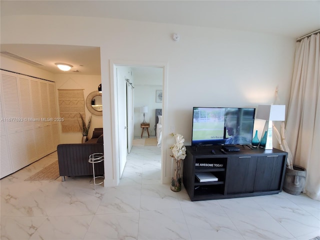 living room with marble finish floor