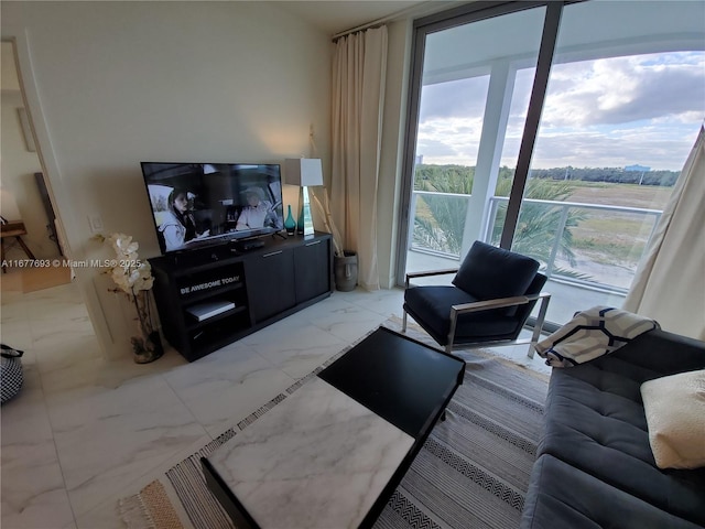 living room with marble finish floor