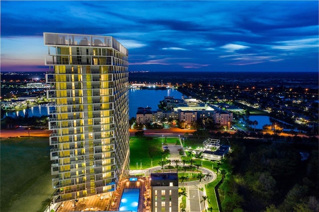 property's view of city featuring a water view