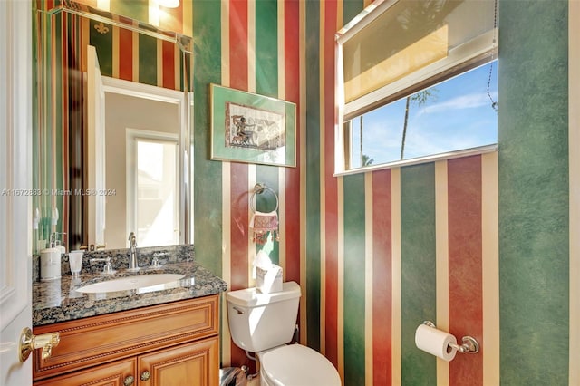 bathroom featuring vanity, toilet, and a wealth of natural light