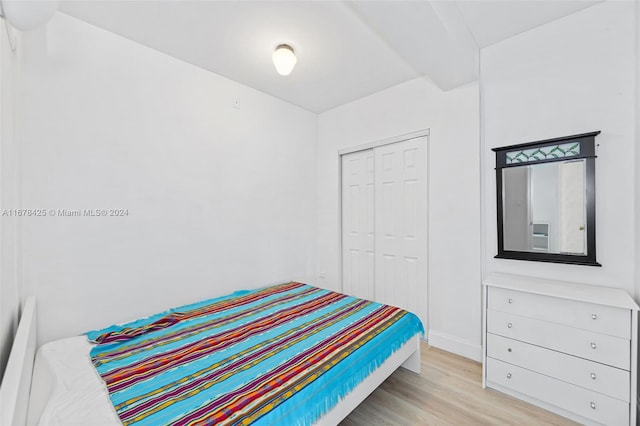 bedroom featuring light hardwood / wood-style floors and a closet