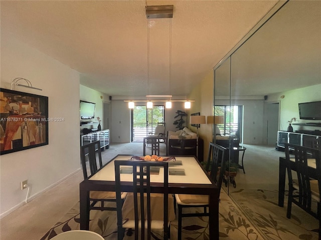 carpeted dining space with a wealth of natural light
