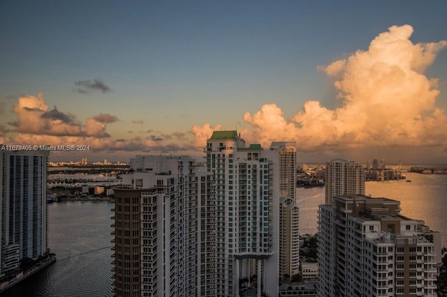 property's view of city featuring a water view