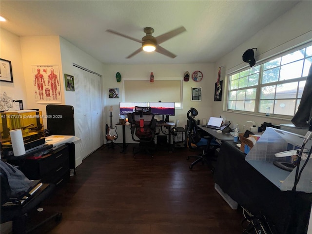 421 SE 10th St Unit A205, Dania Beach, FL 33004 - office area with wood finished floors and ceiling fan