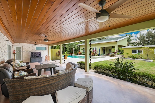 view of patio / terrace with outdoor lounge area and ceiling fan