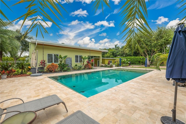 view of swimming pool featuring a patio area