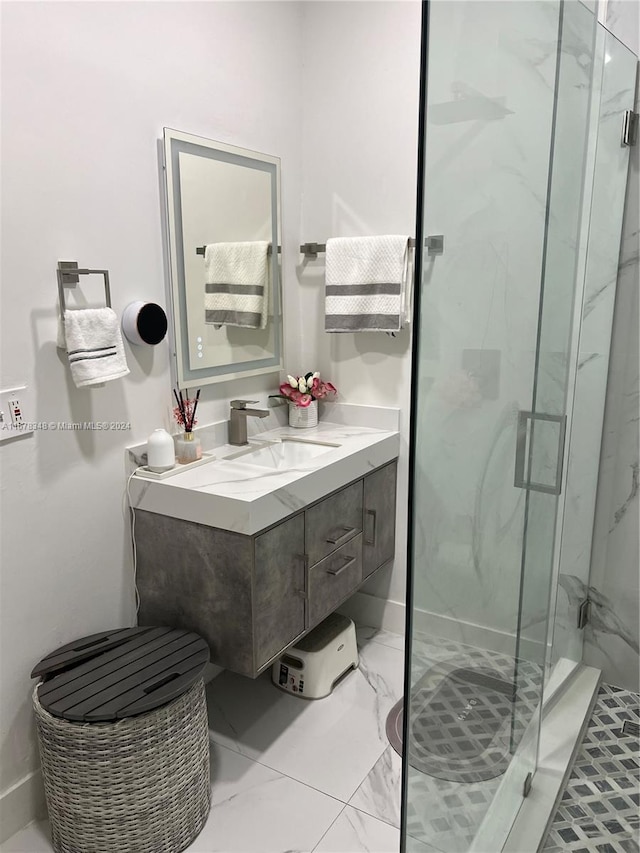 bathroom featuring vanity and walk in shower