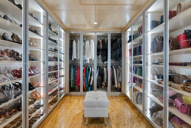 spacious closet featuring light hardwood / wood-style flooring