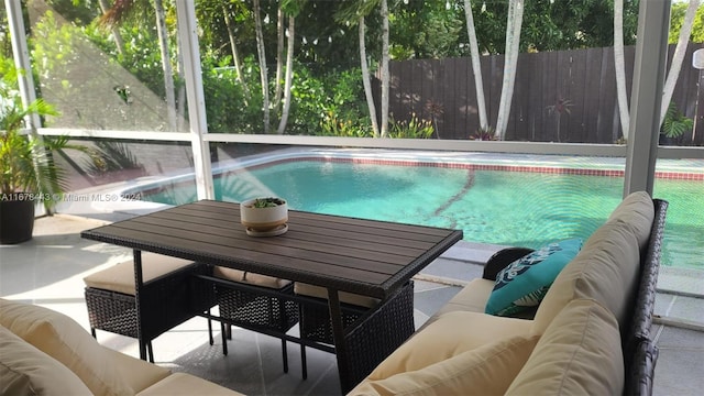 view of swimming pool featuring an outdoor living space