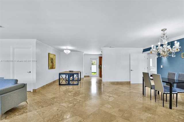 dining room featuring an inviting chandelier and crown molding