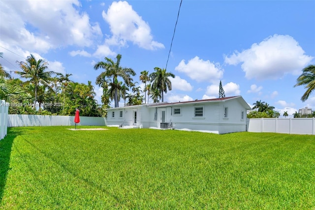 200 188th St, Sunny Isles Beach, FL 33160 - back of property featuring a yard, central AC, fence private yard, and stucco siding
