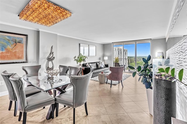 2801 NE 183rd St Unit 1603W, Aventura, FL 33160 - dining room with crown molding, light tile patterned floors, floor to ceiling windows, and a wealth of natural light