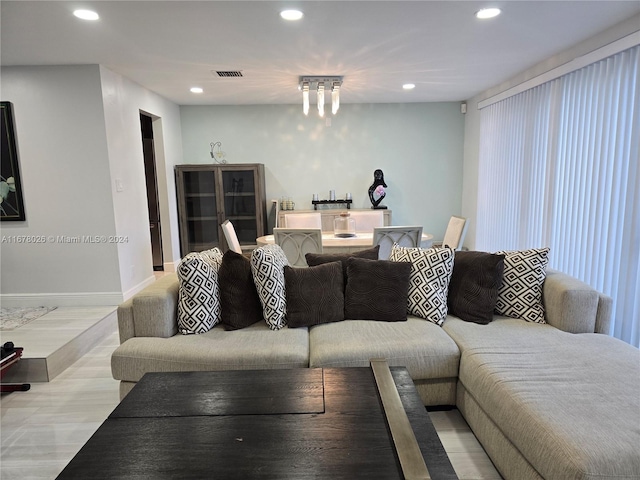 living room featuring light wood-type flooring