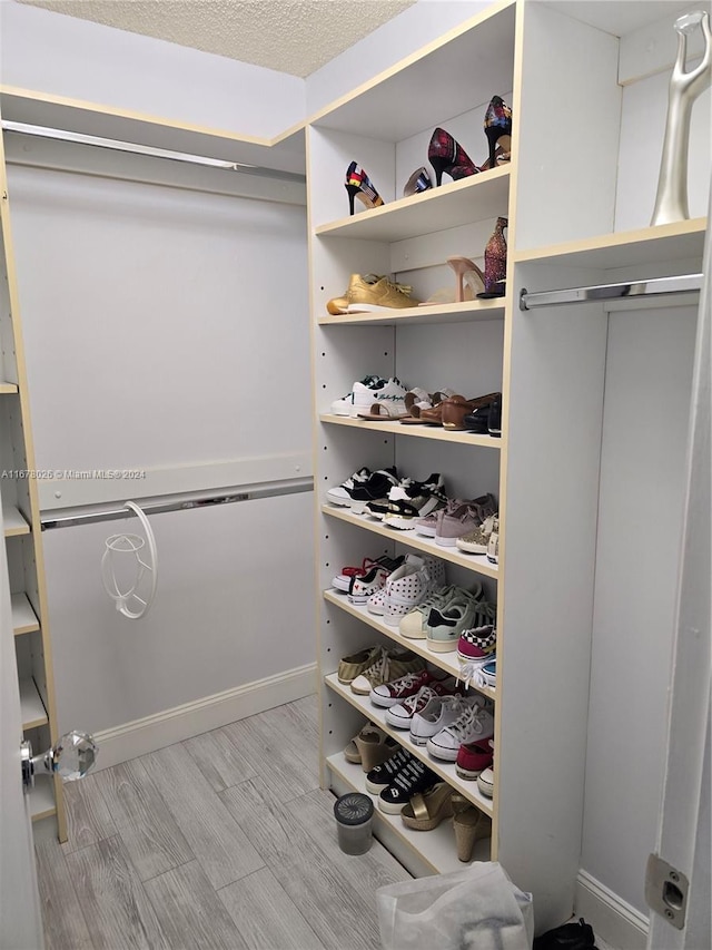 spacious closet with light hardwood / wood-style flooring