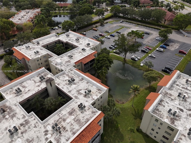 aerial view with a water view