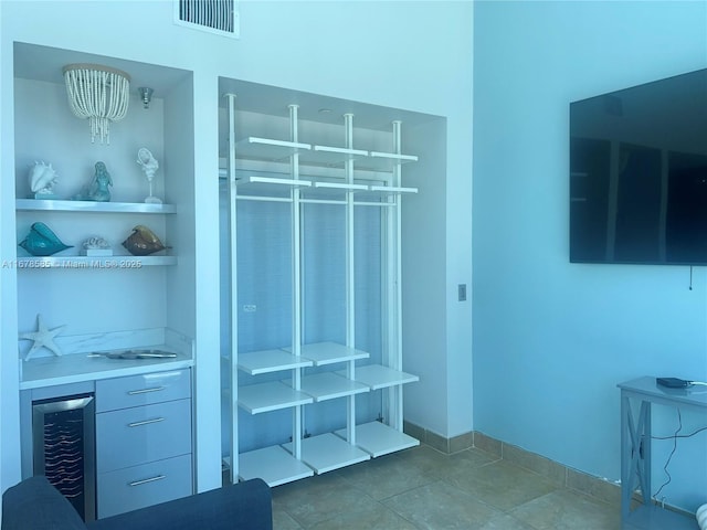 mudroom with wine cooler