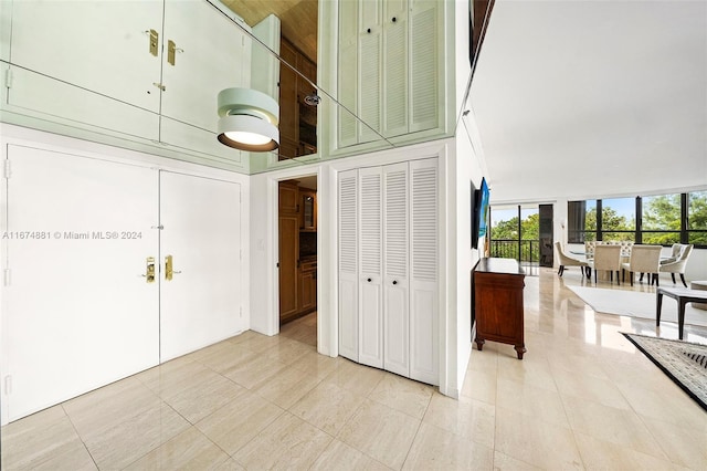 entrance foyer with a wall of windows and a high ceiling