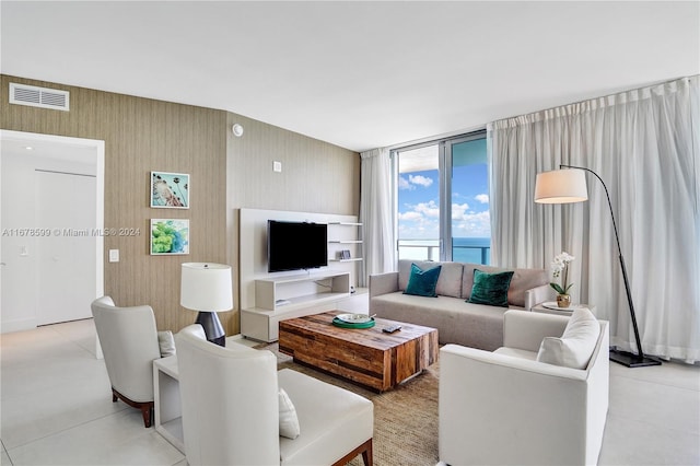 living room featuring light tile patterned floors