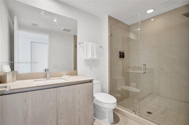 4111 S Ocean Dr Unit 1201, Hollywood, FL 33019 - bathroom with toilet, a stall shower, vanity, recessed lighting, and tile patterned flooring