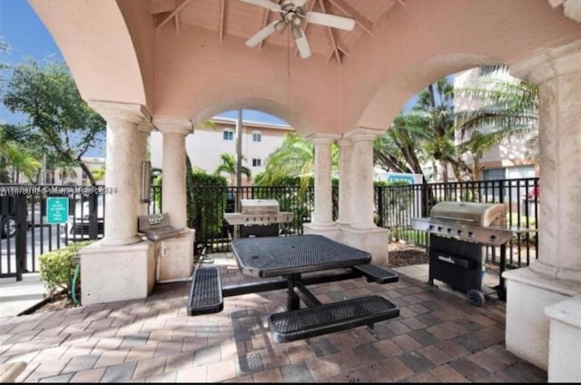 view of patio / terrace with grilling area and ceiling fan