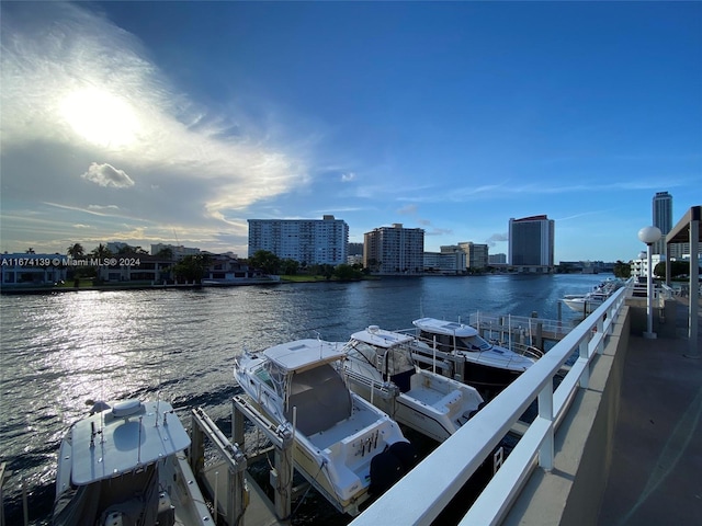 dock area with a water view