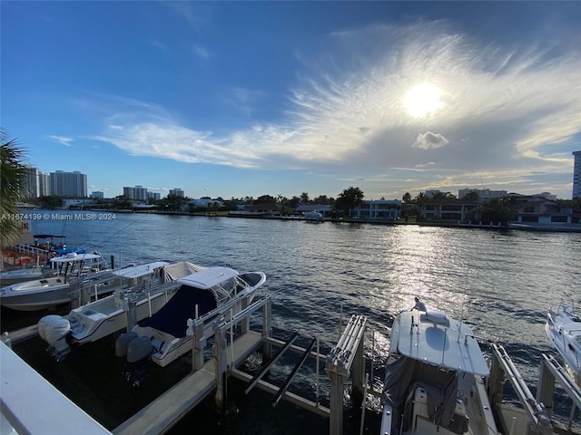 view of dock with a water view