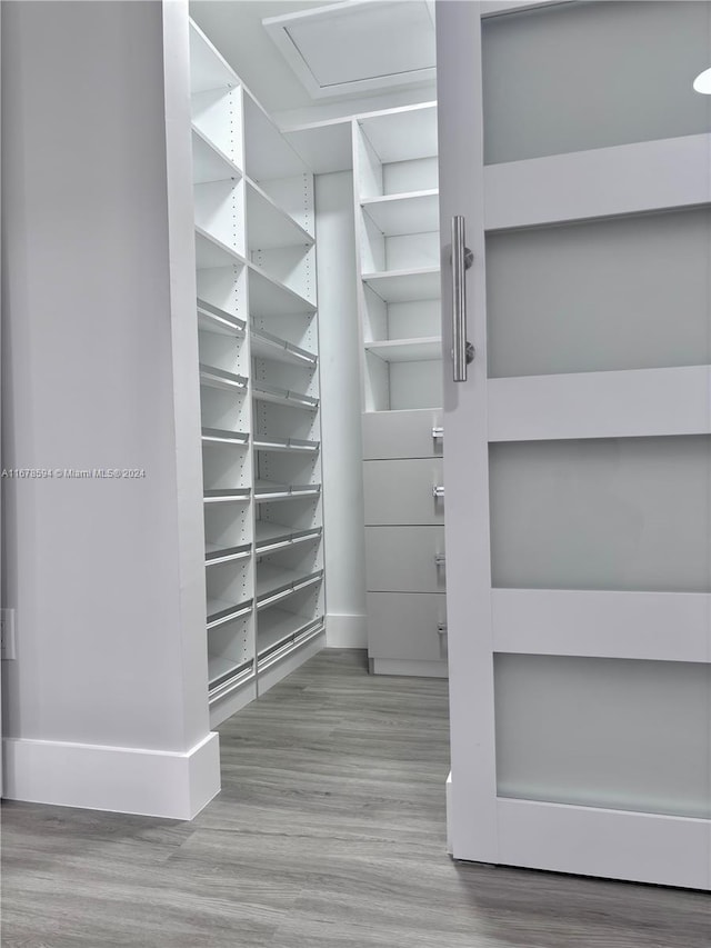 spacious closet featuring hardwood / wood-style flooring