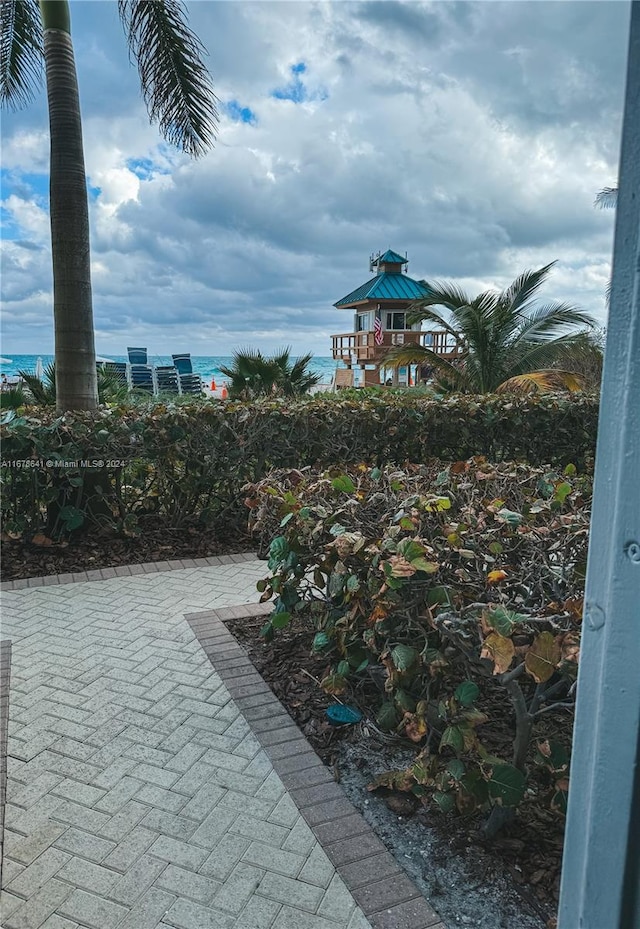 view of patio / terrace with a water view