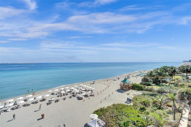 view of water feature featuring a beach view