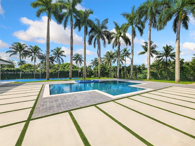 view of pool featuring a fenced in pool and a patio