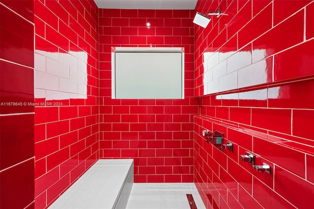 bathroom featuring tile walls