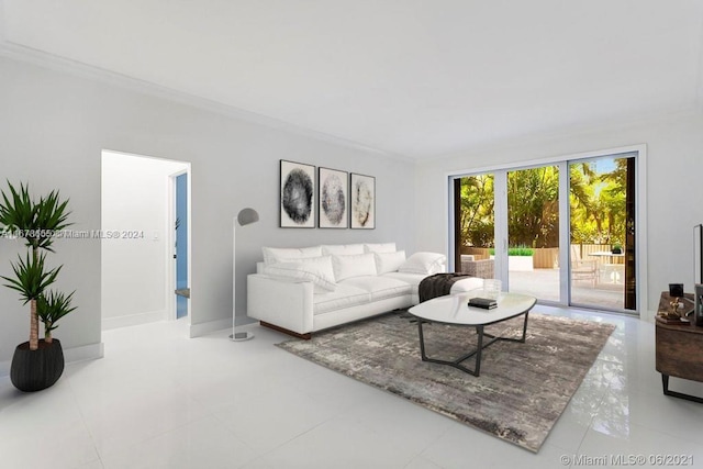 living room featuring ornamental molding