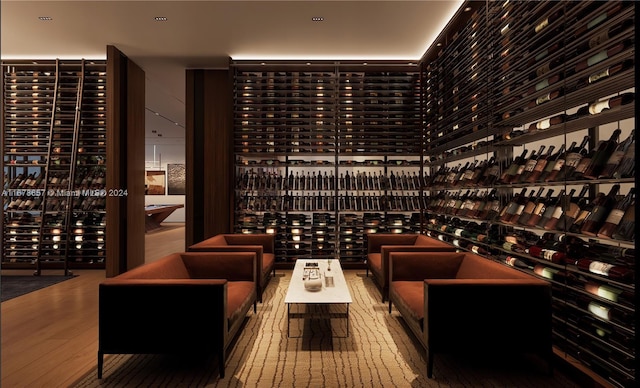 wine area with hardwood / wood-style floors