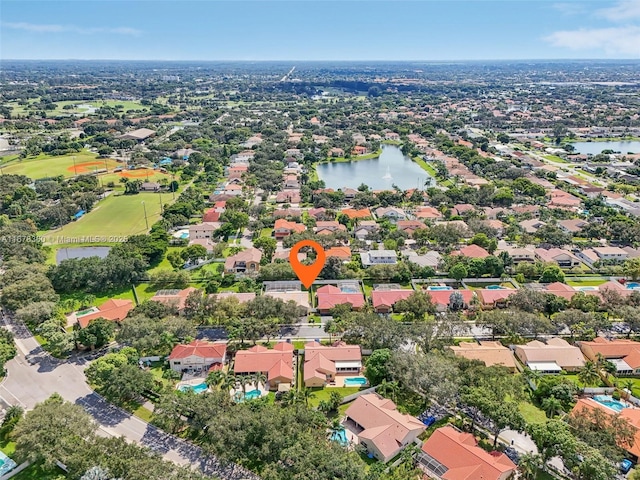 bird's eye view featuring a water view