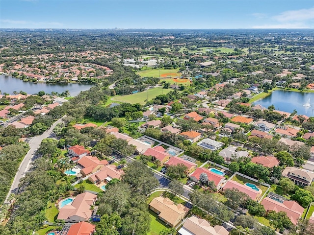 aerial view with a water view