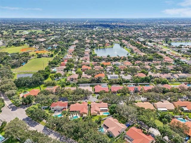 bird's eye view featuring a water view