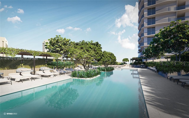 view of swimming pool featuring a patio area