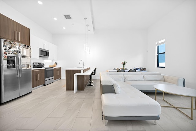 living room featuring sink