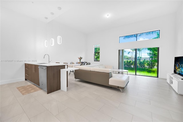 tiled bedroom with access to outside and sink