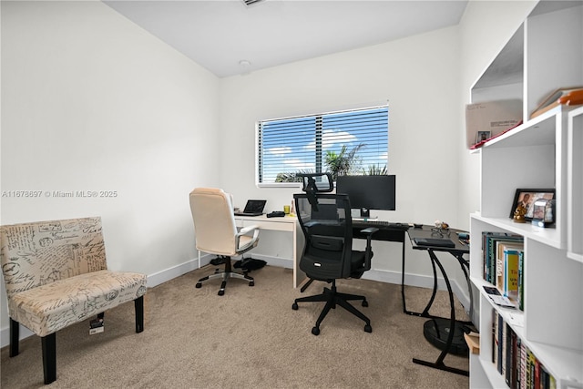 view of carpeted home office