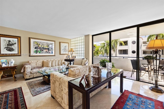 living room featuring light tile patterned floors