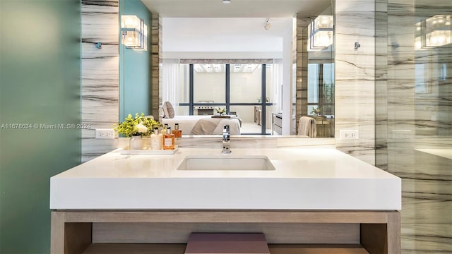 bathroom with vanity and an enclosed shower