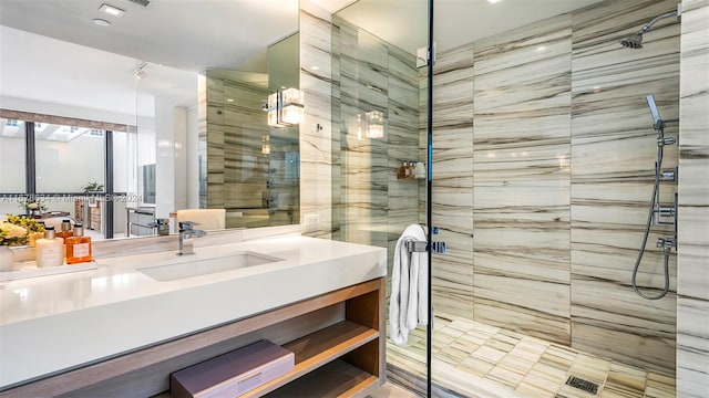 bathroom featuring vanity and walk in shower