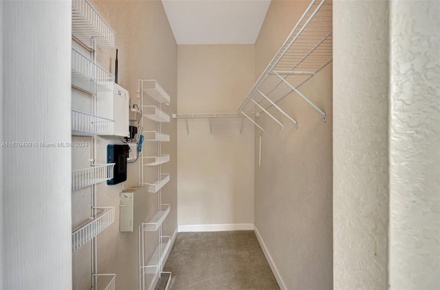 walk in closet with carpet