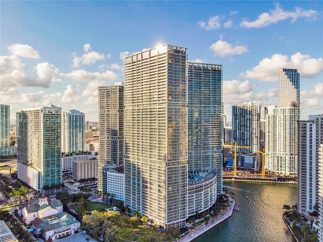 property's view of city featuring a water view