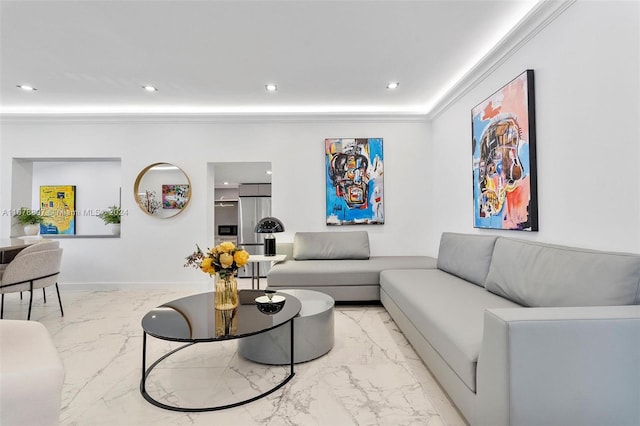 living room featuring ornamental molding